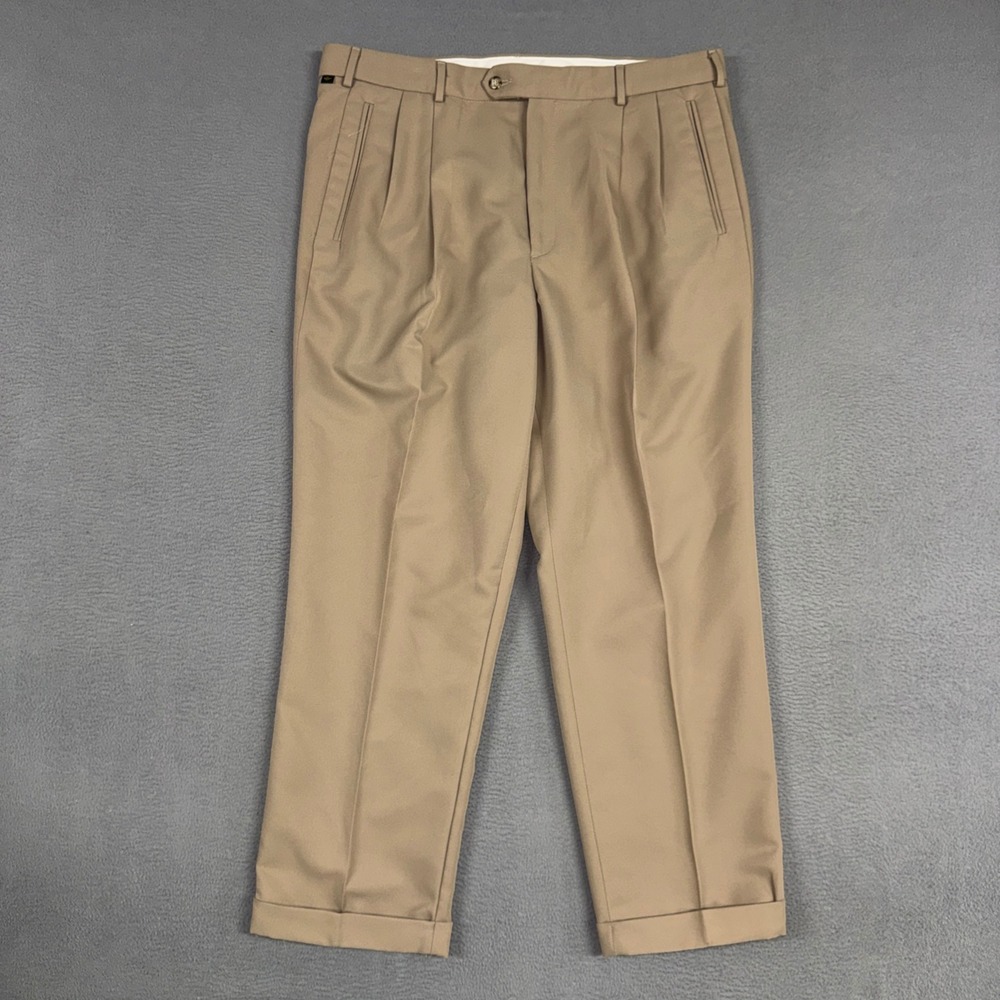 Dockers Pants Mens 38x29 Tan Brown Pleated Relaxed Fit Cuffed Premium Trousers